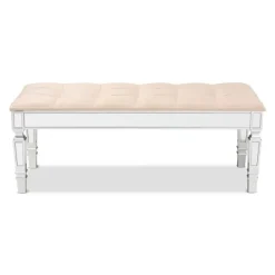 Kirkland's Home Beige Button Tufted Bench With Mirrored Base- Benches & Ottomans