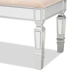 Kirkland's Home Beige Button Tufted Bench With Mirrored Base- Benches & Ottomans