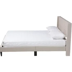 Kirkland's Home Beige Button Tufted Headboard Full Platform Bed- Beds & Headboards