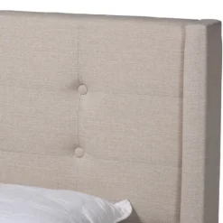 Kirkland's Home Beige Button Tufted Headboard Full Platform Bed- Beds & Headboards