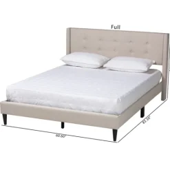 Kirkland's Home Beige Button Tufted Headboard Full Platform Bed- Beds & Headboards