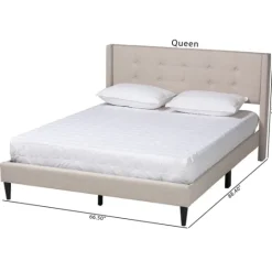 Kirkland's Home Beige Button Tufted Headboard Full Platform Bed- Beds & Headboards