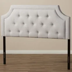 Kirkland's Home Beige Button Tufted Scalloped Queen Headboard- Beds & Headboards