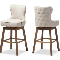 Kirkland's Home Beige Button Tufted Swivel Bar Stools, Set Of 2- Bar Stools & Counter Height Stools