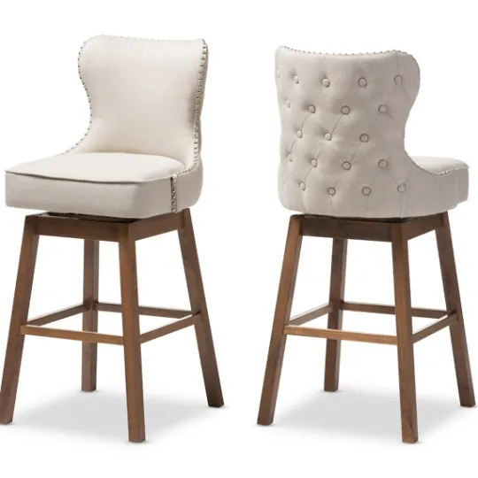 Kirkland's Home Beige Button Tufted Swivel Bar Stools, Set Of 2- Bar Stools & Counter Height Stools