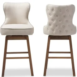 Kirkland's Home Beige Button Tufted Swivel Bar Stools, Set Of 2- Bar Stools & Counter Height Stools
