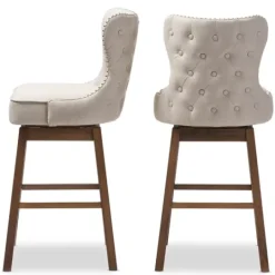 Kirkland's Home Beige Button Tufted Swivel Bar Stools, Set Of 2- Bar Stools & Counter Height Stools