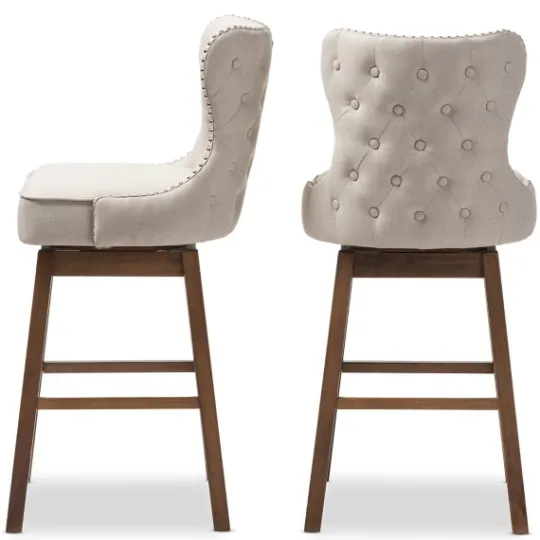 Kirkland's Home Beige Button Tufted Swivel Bar Stools, Set Of 2- Bar Stools & Counter Height Stools