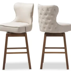 Kirkland's Home Beige Button Tufted Swivel Bar Stools, Set Of 2- Bar Stools & Counter Height Stools