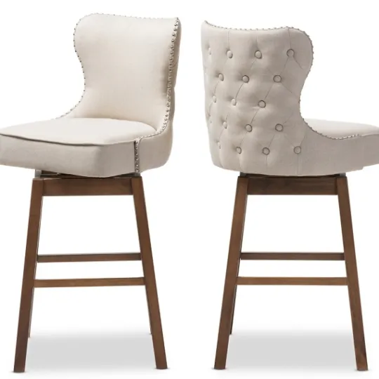 Kirkland's Home Beige Button Tufted Swivel Bar Stools, Set Of 2- Bar Stools & Counter Height Stools