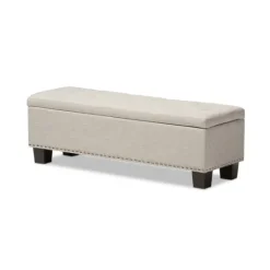 Kirkland's Home Beige Button-Tufted Upholstered Storage Bench- Benches & Ottomans