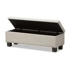 Kirkland's Home Beige Button-Tufted Upholstered Storage Bench- Benches & Ottomans
