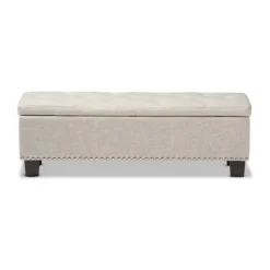Kirkland's Home Beige Button-Tufted Upholstered Storage Bench- Benches & Ottomans