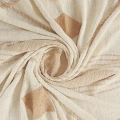 Kirkland's Home Beige Cotton Diamond Geometric Fringe Throw- Blankets & Throws