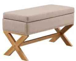 Kirkland's Home Beige Crossed Storage Ottoman- Benches & Ottomans