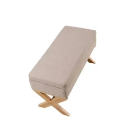 Kirkland's Home Beige Crossed Storage Ottoman- Benches & Ottomans