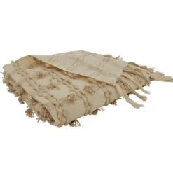 Kirkland's Home Beige Dotted Fringe Throw Blanket- Blankets & Throws