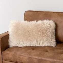 Kirkland's Home Beige Faux Mongolian Fur Lumbar Pillow- Pillows