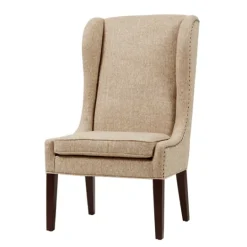 Kirkland's Home Beige High Wingback Nailhead Trim Dining Chair- Dining Chairs