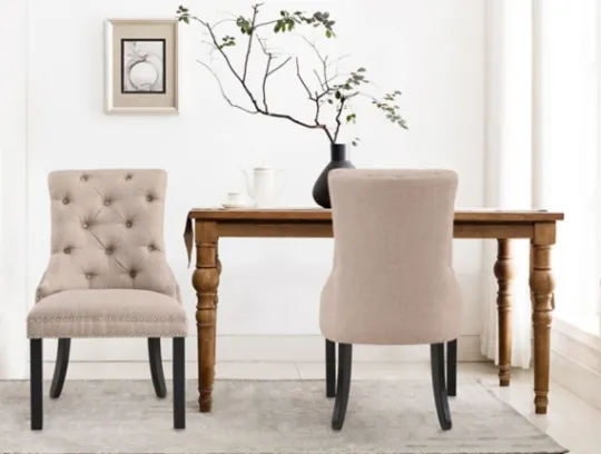 Kirkland's Home Beige Hourglass Tufted Dining Chairs, Set Of 2- Dining Chairs