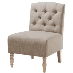 Kirkland's Home Beige Luna Tufted Armless Accent Chair- Accent Chairs