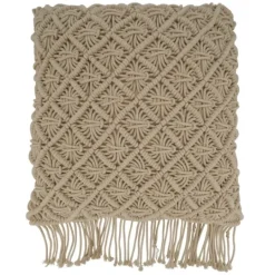 Kirkland's Home Beige Macrame Design Throw Pillow- Blankets & Throws