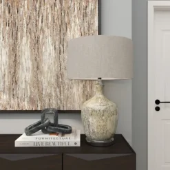 Kirkland's Home Beige Marbled Mercury Glass Table Lamp- Table Lamps