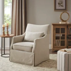 Kirkland's Home Beige Martha Stewart Skirted Swivel Accent Chair- Accent Chairs