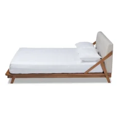 Kirkland's Home Beige Tufted And Natural Walnut Full Platform Bed- Beds & Headboards