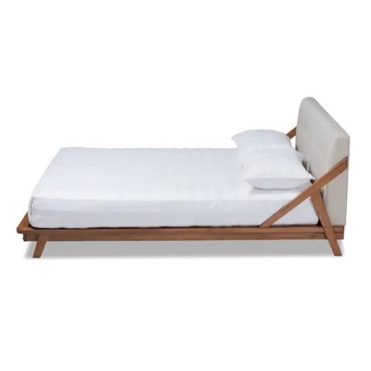 Kirkland's Home Beige Tufted And Natural Walnut Full Platform Bed- Beds & Headboards