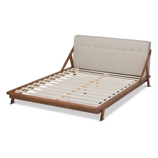 Kirkland's Home Beige Tufted And Natural Walnut Full Platform Bed- Beds & Headboards