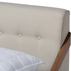 Kirkland's Home Beige Tufted And Natural Walnut Full Platform Bed- Beds & Headboards