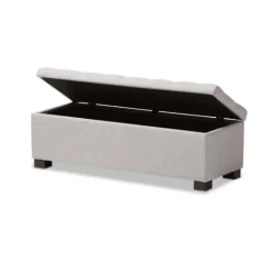 Kirkland's Home Beige Tufted Contemporary Storage Bench- Benches & Ottomans