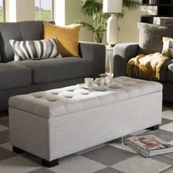 Kirkland's Home Beige Tufted Contemporary Storage Bench- Benches & Ottomans
