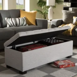 Kirkland's Home Beige Tufted Contemporary Storage Bench- Benches & Ottomans