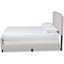 Kirkland's Home Beige Upholstered Button Tufted King Panel Bed- Beds & Headboards