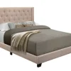 Kirkland's Home Beige Upholstered Button Tufted Wing Queen Bed- Beds & Headboards