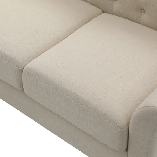Kirkland's Home Beige Upholstered Button Tufted Loveseat- Sofas & Loveseats