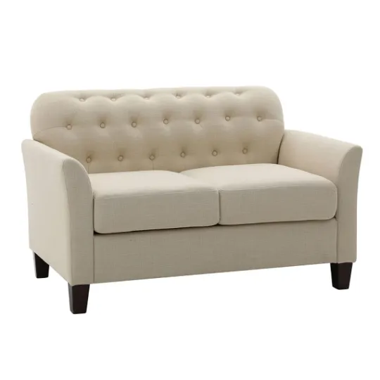 Kirkland's Home Beige Upholstered Button Tufted Loveseat- Sofas & Loveseats