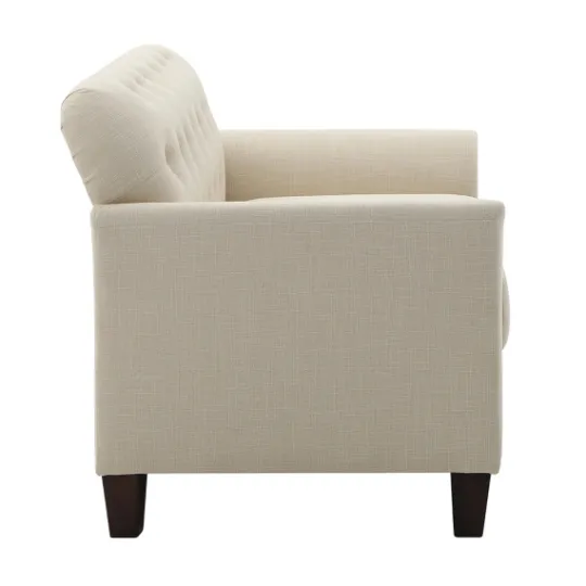 Kirkland's Home Beige Upholstered Button Tufted Loveseat- Sofas & Loveseats