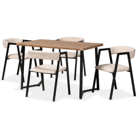 Kirkland's Home Beige Upholstered Metal Frame 5-Pc. Dining Set- Dining Tables