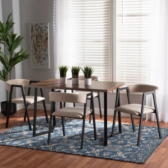 Kirkland's Home Beige Upholstered Metal Frame 5-Pc. Dining Set- Dining Tables
