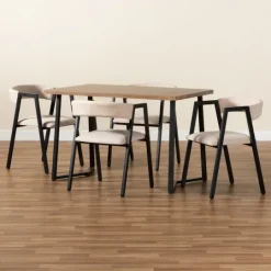 Kirkland's Home Beige Upholstered Metal Frame 5-Pc. Dining Set- Dining Tables