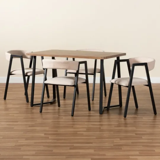 Kirkland's Home Beige Upholstered Metal Frame 5-Pc. Dining Set- Dining Tables