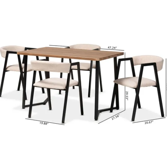 Kirkland's Home Beige Upholstered Metal Frame 5-Pc. Dining Set- Dining Tables