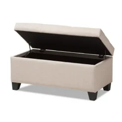 Kirkland's Home Beige Upholstered Storage Ottoman- Benches & Ottomans