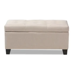Kirkland's Home Beige Upholstered Storage Ottoman- Benches & Ottomans