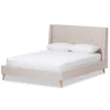 Kirkland's Home Beige Upholstered Wingback Queen Platform Bed- Beds & Headboards