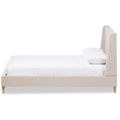 Kirkland's Home Beige Upholstered Wingback Queen Platform Bed- Beds & Headboards