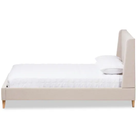 Kirkland's Home Beige Upholstered Wingback Queen Platform Bed- Beds & Headboards